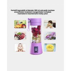 Mey İthalat® Mini Taşınabilir Blender 380ml USB Şarjlı Detoks Smoothie Hazırlayıcı