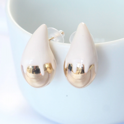 Mey İthalat® Minimal Beyaz Mineli Çift Renk Damla Küpe