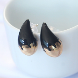 Mey İthalat® Minimal Siyah Mineli Çift Renk Damla Küpe