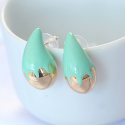 Mey İthalat® Minimal Turkuaz Mineli Çift Renk Damla Küpe