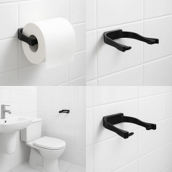 Mey İthalat® Modern Siyah Tuvalet Kağıtlığı Duvar Tipi Minimal Tasarım Peçetelik