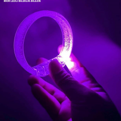 Mey İthalat® Mor Led Işıklı Baskı Yapılabilen Pilli Bileklik Bilezik 1,5 cm Genişlik