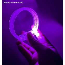 Mey İthalat® Mor Led Işıklı Baskı Yapılabilen Pilli Bileklik Bilezik 1,5 cm Genişlik