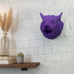 Mey İthalat® Mor Renk 3D Kurt Başı Duvar Dekoru Asılabilir Maskot Heykel 25x19 cm