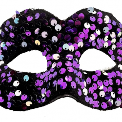 Mey İthalat® Mor Renk Arkadan Lastikli Pul Payet İşlemeli Balo After Parti Maskesi