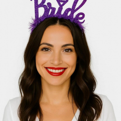 Mey İthalat® Mor Renk Bekarlığa Veda İtalik Yazı Alyanslı Bride Taç