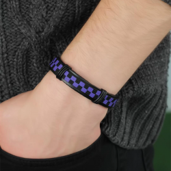 Mey İthalat® Mor Renk Damalı Deri Erkek Bileklik