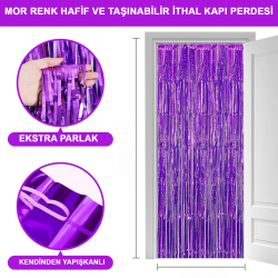 Mey İthalat® Mor Renk Ekstra Metalize Parlak Saçaklı Arka Fon Perde İthal A Kalite 1x2 Metre