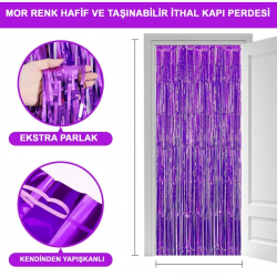 Mey İthalat® Mor Renk Ekstra Metalize Parlak Saçaklı Arka Fon Perde İthal  1x2 Metre
