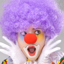 Mey İthalat® Mor Renk Kıvırcık Afro Bonus Peruk Takma Saç ve Kırmızı Burun Seti