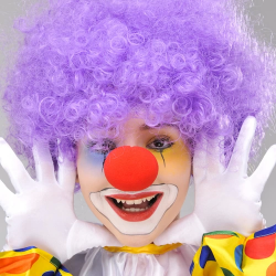 Mey İthalat® Mor Renk Kıvırcık Afro Bonus Peruk Takma Saç ve Kırmızı Burun Seti