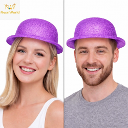Mey İthalat® Mor Simli Melon Şapka | İnce Plastik Glitter Yetişkin Parti Şapkası