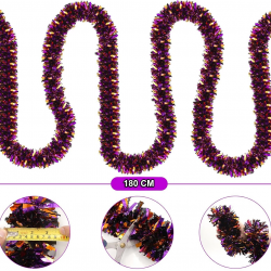 Mey İthalat® Mor Turuncu Renk 4 cm Genişlik Garland Çift Renk Sim Süs 180 cm