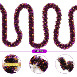 Mey İthalat® Mor Turuncu Renk 4 cm Genişlik Garland Çift Renk Sim Süs 180 cm