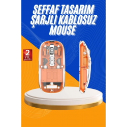 Mey İthalat® Mouse Fare Kablosuz Mouse Fare Şarjlı Bluetooth Sessiz 5 Tuşlu Şeffaf