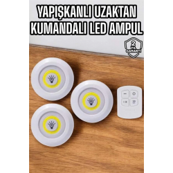 Mey İthalat® Mutfak Dolap Altı Işığı Uzaktan Kumandalı Yapışkanlı Kablosuz Pilli