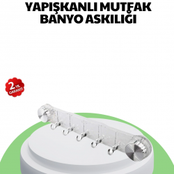 Mey İthalat® Mutfak ve Banyo Askılığı Vakumlu Yapışkanlı 5 Askı Bölmeli