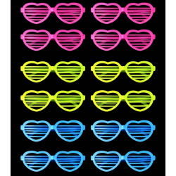 Mey İthalat® Neon Fosforlu Kalp Panjur Gözlük 12 Adet – 80’ler 90’lar Parti Stili