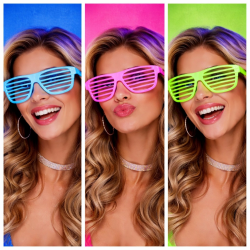 Mey İthalat® Neon Fosforlu Panjur Gözlük 12 Adet – 80’ler 90’lar Parti Stili
