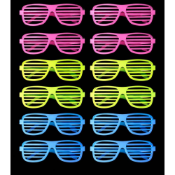 Mey İthalat® Neon Fosforlu Panjur Gözlük 12 Adet – 80’ler 90’lar Parti Stili