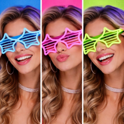 Mey İthalat® Neon Fosforlu Yıldız Panjur Gözlük 12 Adet – 80’ler 90’lar Parti Stili