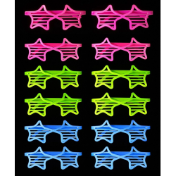 Mey İthalat® Neon Fosforlu Yıldız Panjur Gözlük 12 Adet – 80’ler 90’lar Parti Stili