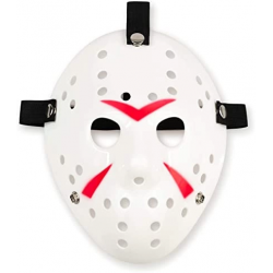 Mey İthalat® Beyaz Renk Kırmızı Çizgili Tam Yüz Hokey Jason Maskesi Hannibal Maskesi