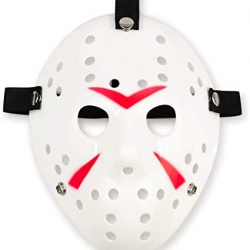 Mey İthalat® Beyaz Renk Kırmızı Çizgili Tam Yüz Hokey Jason Maskesi Hannibal Maskesi