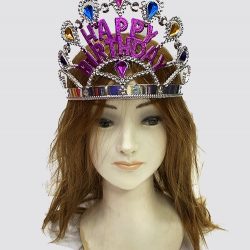 Mey İthalat® Gümüş Renk Happy Birthday Yazılı Doğum Günü Tacı 60 cm