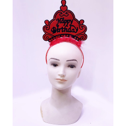 Mey İthalat® Happy Birthday Neon Kırmızı Renk Doğum Günü Tacı 24x15 cm