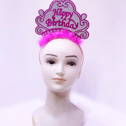 Mey İthalat® Happy Birthday Neon Pembe Renk Doğum Günü Tacı 24x15 cm