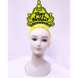 Mey İthalat® Happy Birthday Neon Sarı Renk Doğum Günü Tacı 24x15 cm
