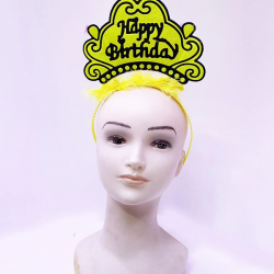 Mey İthalat® Happy Birthday Neon Sarı Renk Doğum Günü Tacı 24x15 cm