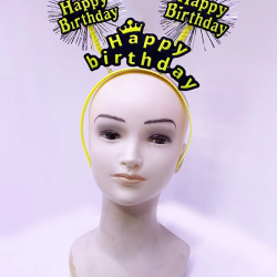 Mey İthalat® Happy Birthday Püsküllü Neon Sarı Renk Doğum Günü Tacı 22x19 cm