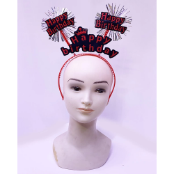 Mey İthalat® Happy Birthday Yazılı Püsküllü Neon Kırmızı Renk Doğum Günü Tacı 22x19 cm