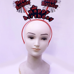 Mey İthalat® Happy Birthday Yazılı Püsküllü Neon Kırmızı Renk Doğum Günü Tacı 22x19 cm