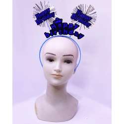 Mey İthalat® Happy Birthday Yazılı Püsküllü Neon Mavi Renk Doğum Günü Tacı 22x19 cm