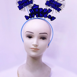 Mey İthalat® Happy Birthday Yazılı Püsküllü Neon Mavi Renk Doğum Günü Tacı 22x19 cm