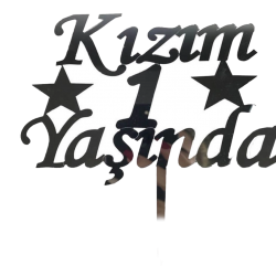 Mey İthalat® Kızım 1 Yaşında İlk Yaş Doğum Günü Partisi Pasta Süsü Gümüş Renk