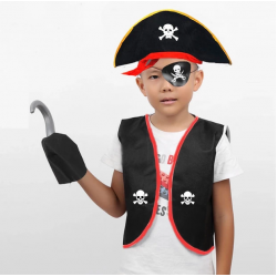Mey İthalat® Korsan Yelek + Şapka + Kanca + Maske Çocuk Boy 4-6 Yaş