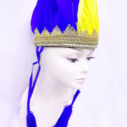 Mey İthalat® Sarı Lacivert Renk Tüylü Kızılderili Başlığı | Fenerbahçe Taraftar Başlığı