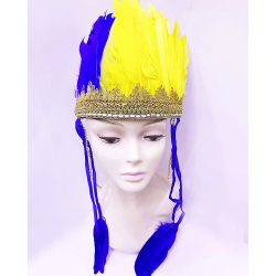 Mey İthalat® Sarı Lacivert Renk Tüylü Kızılderili Başlığı | Fenerbahçe Taraftar Başlığı