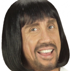 Mey İthalat® Siyah Renk Erkekler İçin Kısa Ortaçağ Peruğu