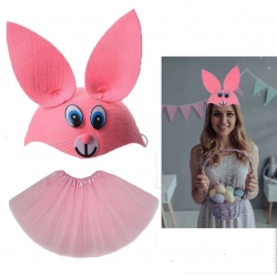 Mey İthalat® Tavşan Kostümü Pembe - 23 Nisan Tavşan Şapka ve Tütü Etek Seti 2 Parça