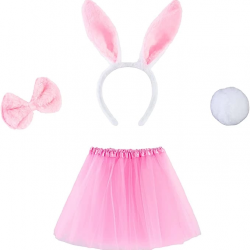 Mey İthalat® Tavşan Tacı Eteği Papyonu ve Kuyruk Kostüm  Seti Pembe Renk Çocuk Boy