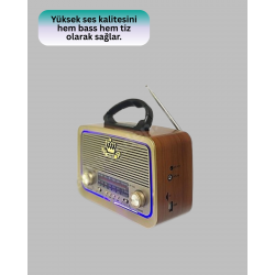 Mey İthalat® Nostalji Bluetooth Radyo FM AM SW Ahşap Eskitme Tasarım