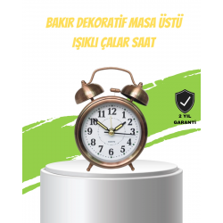 Mey İthalat® Nostaljik Bronz Metal Alarmlı Masa Saati Büyük Boy Dekoratif ve Şık Tasarım