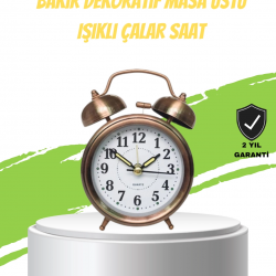Mey İthalat® Nostaljik Bronz Metal Alarmlı Masa Saati Büyük Boy Dekoratif ve Şık Tasarım