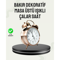 Mey İthalat® Nostaljik Büyük Boy Metal Masa Saati Bronz Kaplama ve Yüksek Sesli Alarm