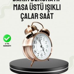 Mey İthalat® Nostaljik Büyük Boy Metal Masa Saati Bronz Kaplama ve Yüksek Sesli Alarm